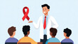 © Anucha - healthcare professional educates a diverse group about HIV/AIDS awareness, symbolized by a red ribbon.