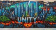 © Kapten - Colorful mural depicting a cityscape with the word unity creatively displayed