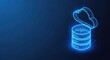 © Moon Guy - Abstract digital database server with glowing blue wireframe connection against dark blue background