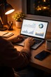 © Faqir - 'Focused Man Working on Laptop at Night in Cozy Workspace