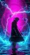 © Akun - Futuristic girl standing amidst vibrant lightning