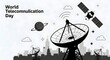© Beli - World telecommunication day with satellite and city skyline silhouette