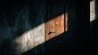 © komwut - Shadow Play: Light streams onto a weathered wooden door, revealing texture and hinting at a hidden world within, invoking a sense of mystery and aged resilience.