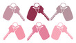 © Jamie - Monochromatic key and keychain vector set, six individual key and tag illustrations, minimalist security and access symbols, essential property and vehicle icons for digital design.