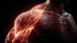 © Maksims - Detailed close-up of human muscle fibers with glowing neural signals, representing strength, anatomy and bioelectric activity.