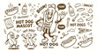 © Avartde - Vintage 1930s Retro Hot Dog Mascot and Fast Food Doodle Set