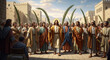 © Natalia - Jesus with disciples celebrating Palm Sunday in ancient city, joyful atmosphere, vibrant scene