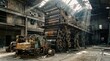 © peppastocker - A decommissioned industrial printing press occupying the entire floor of an abandoned factory, its massive rollers and ink drums frozen mid-cycle, decades of oxidation