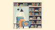© Thor - Comfortable reading nook armchair with tall bookshelves and lamp