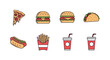 © Andini - Assorted fast food icons pizza burger taco hotdog fries drink