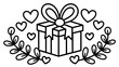 © Khan - Gift box with ribbon and hearts surrounded by leaves with hand drawn