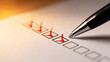 © Bonsales - Pen checking off items on a paper list. Concepts of success, achievement, survey, planning, and getting things done