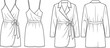 © Neural Nexus - Fashion flat sketches wrap dress and wrap robe set, front and back views, vector line art for clothing design