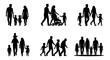 © DesignHost - Family silhouettes set, black walking people vector icons, parents and children strolling together, group of diverse family figures for architectural rendering