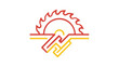 © MDNAJMUL - Minimalist vector icon illustration featuring a circular saw blade and a wrench in vibrant red and yellow line art, ideal for construction, carpentry, industrial repair, and DIY workshop projects.
