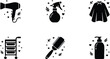 © Cansu - Black and white beauty salon tools icons with decorative leaves and hearts