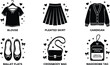 © Cansu - Black and white blouse pleated skirt cardigan ballet flats crossbody bag wardrobe tag vector art set