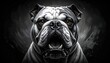 © Cornaldi - Expressive bulldog portrait with a striking gaze against a smokey backdrop in black and white with amber eyes