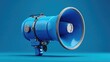 © asree - Megaphone loudspeaker concept, announcing news, marketing promotion, blue background, business communication, 3d render minimal