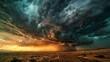 © humaira huma - Dramatic Thunderstorm Lightning Striking Over Vast Desert Landscape Under Dark Stormy Sky Capturing Extreme Weather Power and Natural Atmospheric Energy Intense Raw
