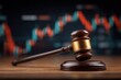 © Generative AI - Gavel rests on wooden surface before blurred financial stock market graph, symbolizing legal and financial justice
