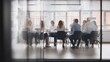© Generative AI - Diverse group of professionals collaborating and brainstorming in a modern glass-walled office meeting room.
