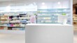 © Generative AI - Modern Pharmacy Counter with Shelves of Medications and Health Products in Background