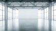 © Generative AI - Spacious, light-filled industrial loft interior with large windows and blank canvas wall for creative display