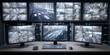 © Generative AI - Modern surveillance control room with multiple screens displaying city traffic and security camera feeds