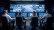 © Generative AI - Team of Security Professionals Monitoring Multiple Live CCTV Surveillance Feeds on Large Display Wall