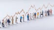 © Generative AI - Miniature people in a line ascending alongside an abstract stock market graph