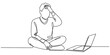 © Nikhil Ray - A single continuous line drawing of a person feeling stressed while sitting in front of a laptop