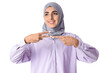 © Pixel-Shot - Beautiful Muslim deaf mute woman using sign language on white background
