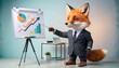 © Rosi - Fox Executive Presenting Growth Charts Business Strategy Financial Success  Market Analysis. Creative Concept for Corporate Planning  Development. Mascot for Innovation.