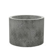 © Den - A large cylindrical weathered concrete planter with a tactile surface, fine pitting, subtle cracks, and mottled gray patina on a seamless transparent background. Minimalist industrial object display