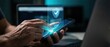 © SUPERARTMAN - Enhancing mobile security user interacting with smartphone home office digital technology modern environment close-up viewpoint cybersecurity awareness