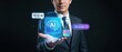 © LUCKYSTUDIO - Innovative ai technology solutions presented by business professional in studio environment showcasing digital transformation and future trends