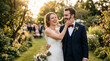 © Photatogenic - Candid wedding scene with bride and groom laughing in golden light, representing love, happiness, and romantic atmosphere.