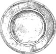 © Purple_Lamp - Vintage round plate top view sketch hand drawn empty ceramic dish illustration rustic kitchenware outline drawing