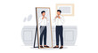 © siti - Man Adjusting Tie in Front of Mirror, Elegant Style, Preparation for Event
