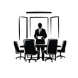 © Margarita - Minimalist vector illustration of a business leader in a meeting. Corporate presentation silhouette icon. Flat design graphic isolated on transparent background
