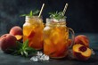 © Usman - Refreshing Peach Iced Tea in Mason Jars with Fresh Peaches and Mint.