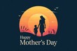 © Pixzart - Mothers day greeting card with a mother and child silhouette at sunset