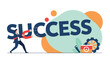 © Oskars - Professional man using a magnet to pull the word success towards him while surrounded by business tools and icons.