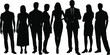 ©  Miller - Human silhouettes in diverse clothing styles, casual and formal attire, standing postures, lifestyle concept, demographic representation, teamwork unity, artistic design illustration
