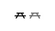 © VectAmaze - Picnic table icon set in solid and outline styles, outdoor furniture symbol, park seating concept, minimal black and white vector illustration