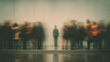 © Anton Popov - Person standing still among blurred crowd, expressing social anxiety, loneliness, isolation, mental health, feeling invisible, emotional distance, and disconnection in modern fast paced society