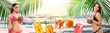 © New Africa - Beautiful women with cocktails at beach bar. Summer vacation at sea resort