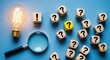 © The Little Hut - Illuminating Ideas: Lightbulb, Magnifying Glass, and Question Mark Dice Representing Problem Solving and Innovation