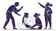 © mobil - A vector graphic illustration of four people in a workplace setting with one person pointing and scolding another while two others look on